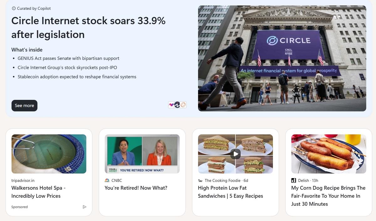 Microsoft Edge is testing "Copilot Discover"; an MSN feed with ads