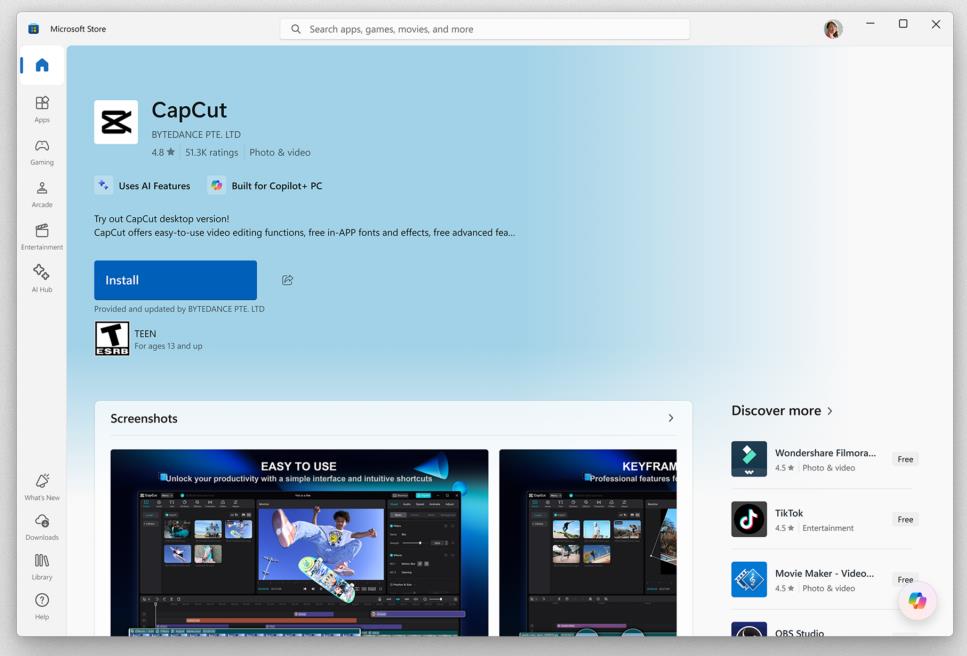 Microsoft Store ai features Copilot+ pc badge