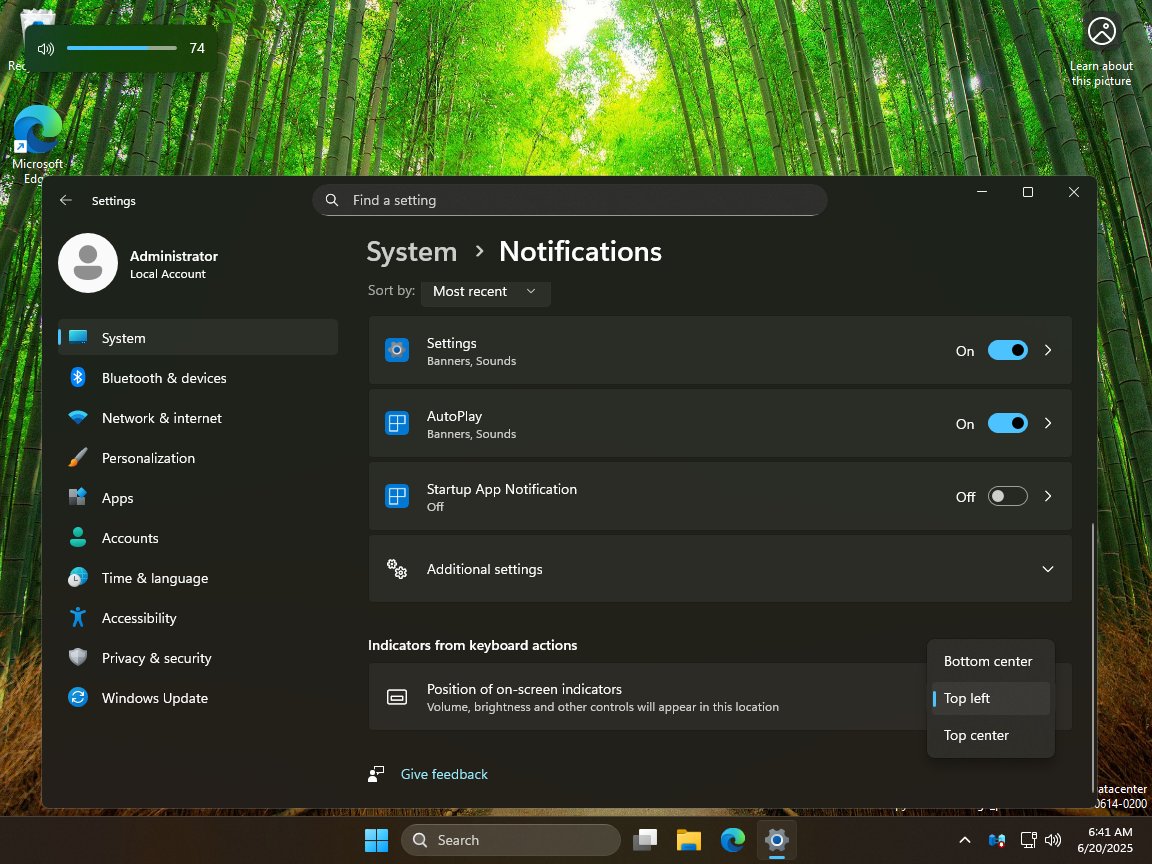 Windows 11 will let you change where on-screen indicators appear