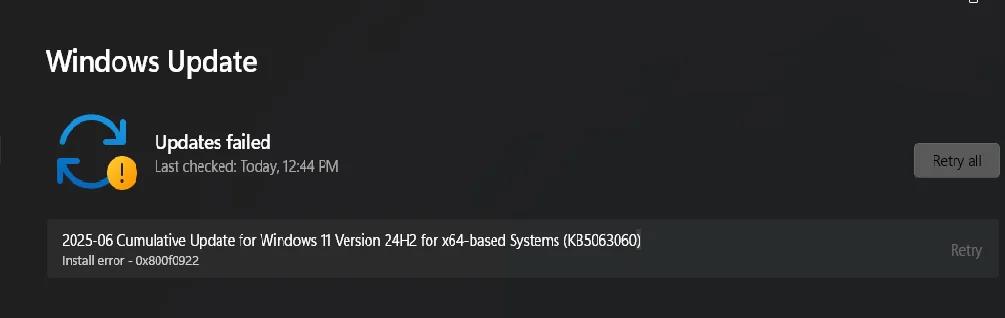 La puesta al día de Windows KB5063060 no se instala para algunos usuarios