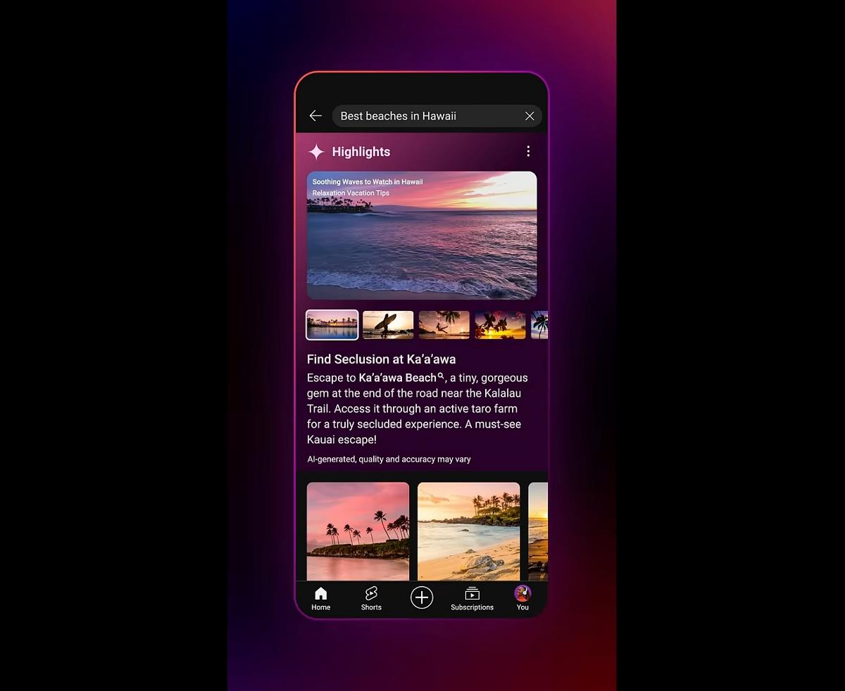 YouTube AI video carousel