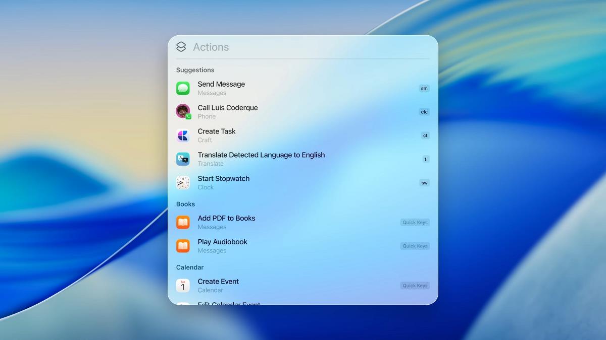macOS Tahoe 26 Spotlight quick keys