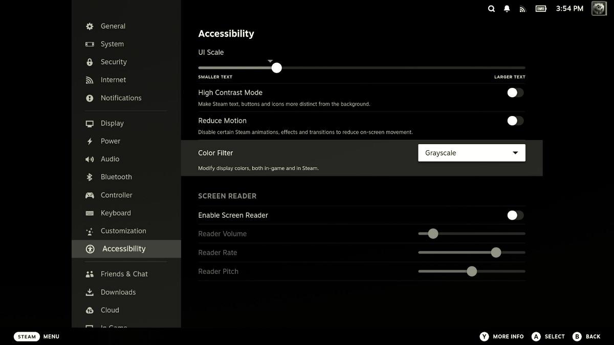 steam color filters grayscale