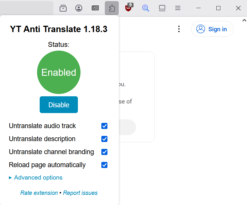 YouTube Anti Translate extension
