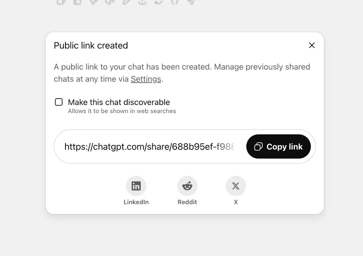 ChatGPT removes chats from web search
