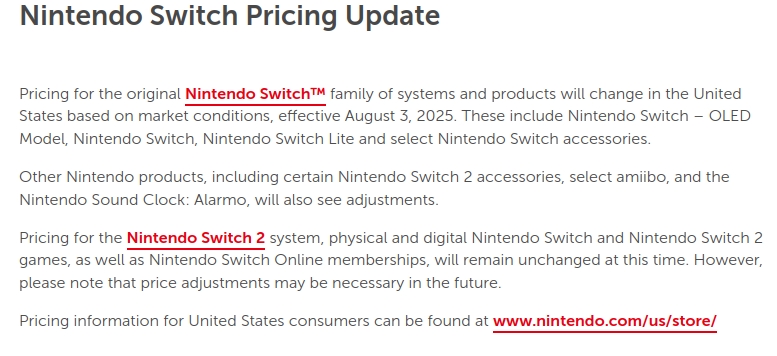Nintendo Switch 1 price increased in the U.S. and Canada - gHacks Tech News