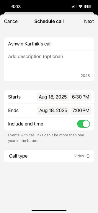 WhatsApp Call Scheduling