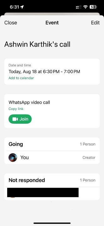 WhatsApp Schedule Call Event Details