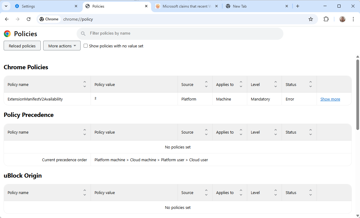 Chrome Policies