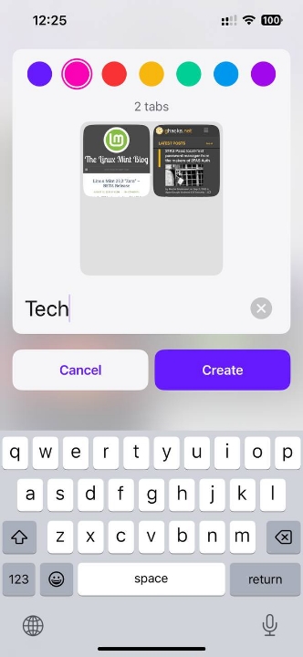 Create a tab group Opera for iOS