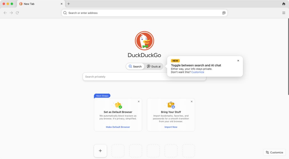 DuckDuckGo has a new option on its homepage that allows you to set AI mode as the default option
