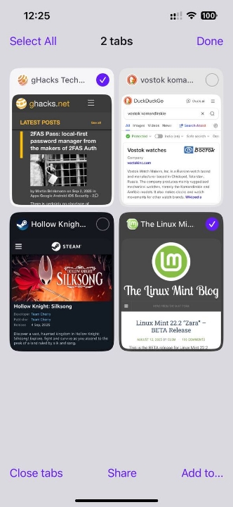 Opera for iOS tab group