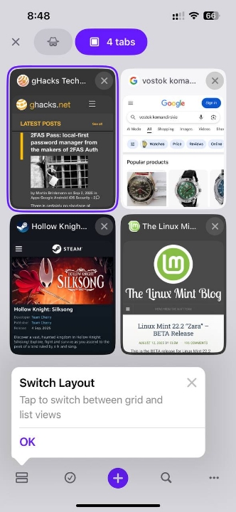 Opera for iOS gets new tab management features, customizable main menu