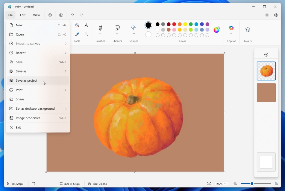 Paint app Save as project