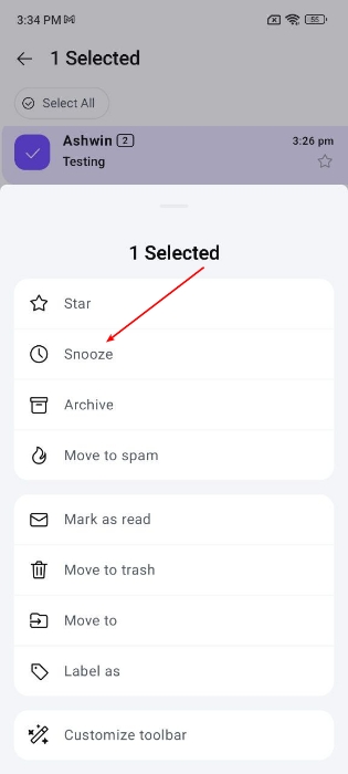 Proton Mail snooze button