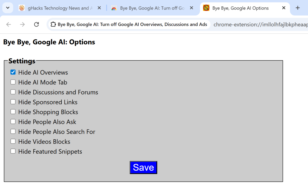 Hide Google Search AI content