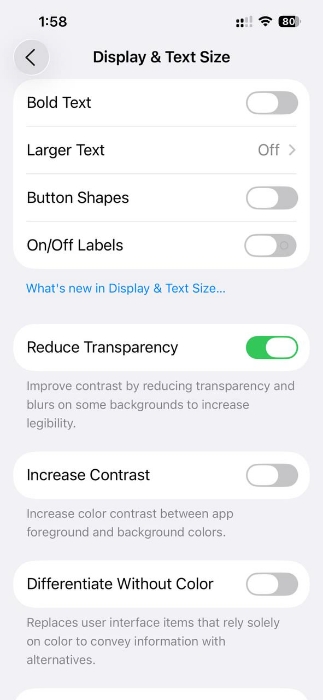 iOS26 Liquid Glass reduced transparency