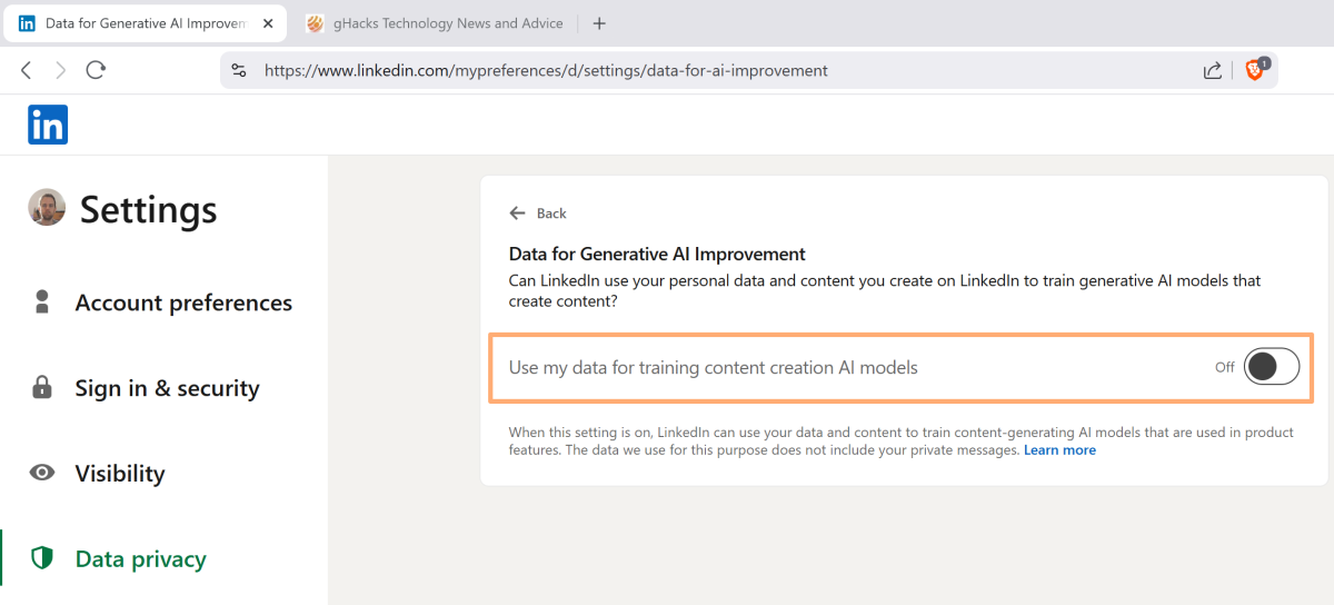 LinkedIn opt-out AI training