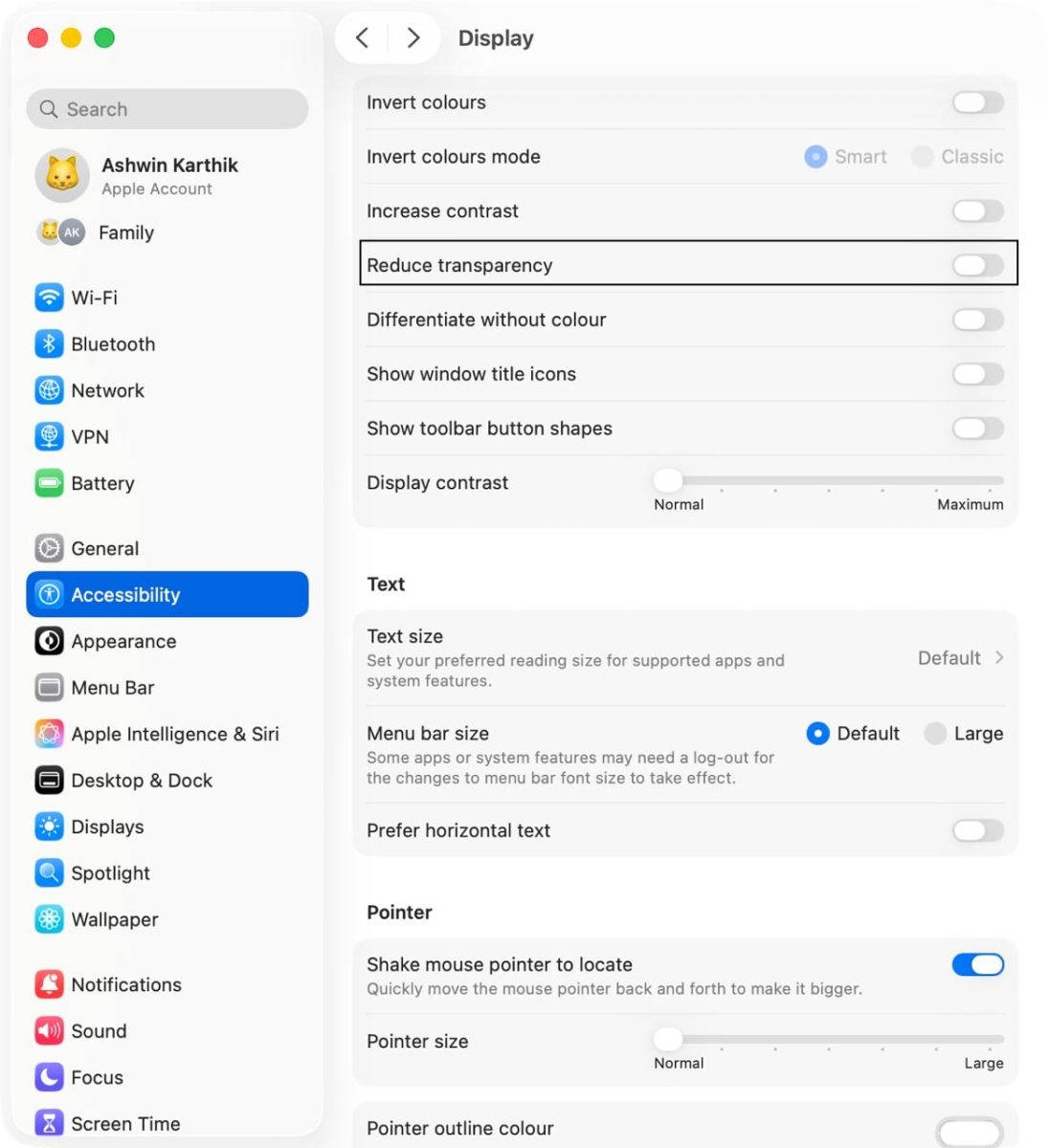 macOS Tahoe 26 reduce transparency
