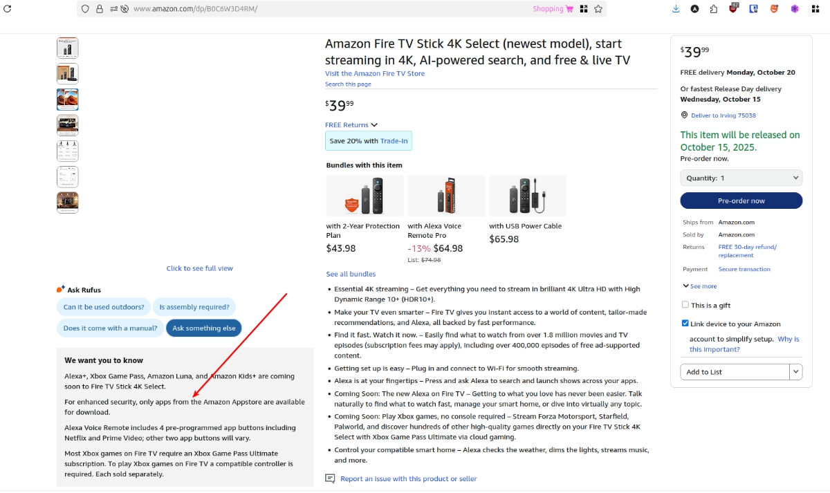 Amazon Vega OS no sideloading