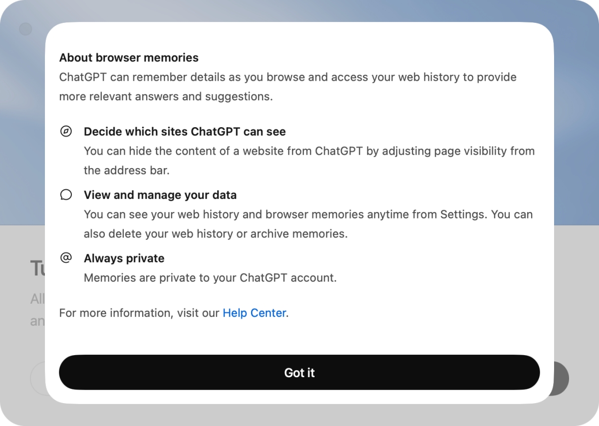 ChatGPT Atlas Browser Memories