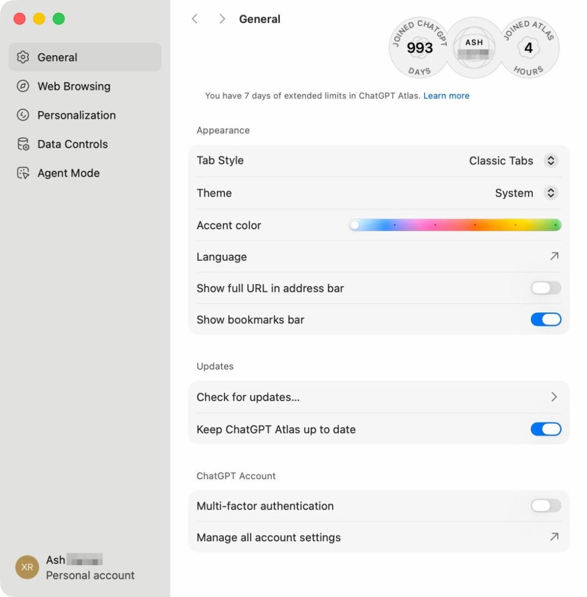 ChatGPT Atlas browser customization settings