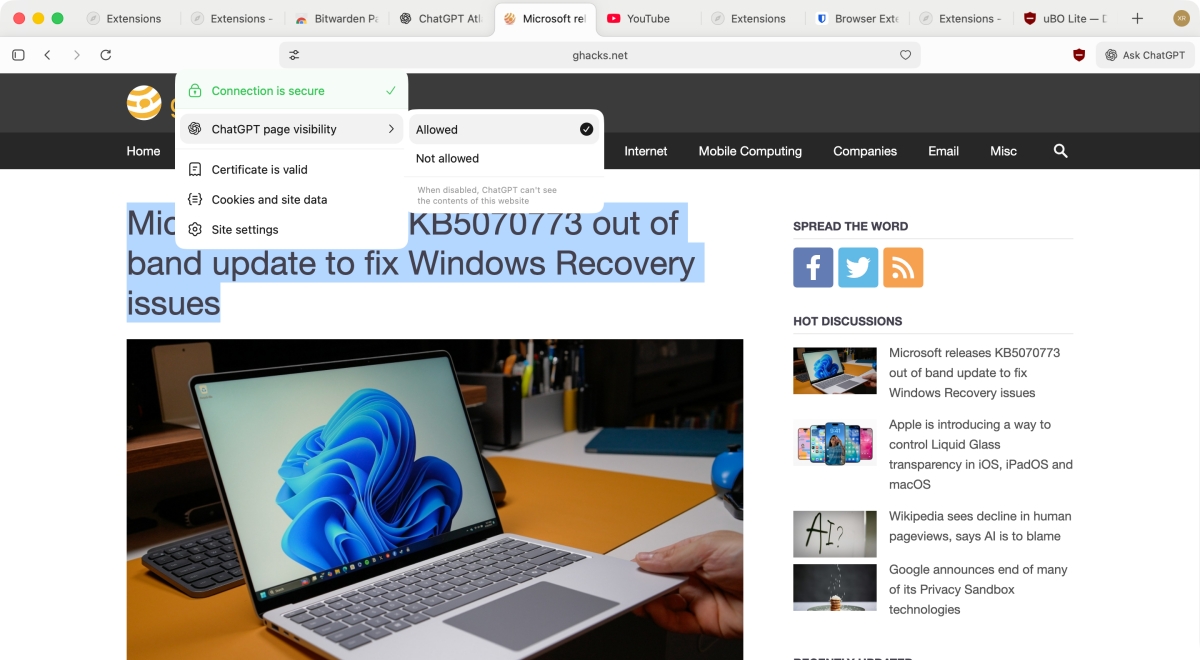 ChatGPT Atlas browser page visibility