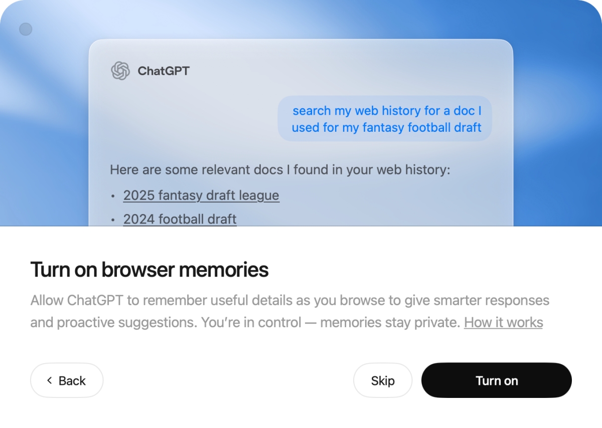 ChatGPT Atlas enable browser memories