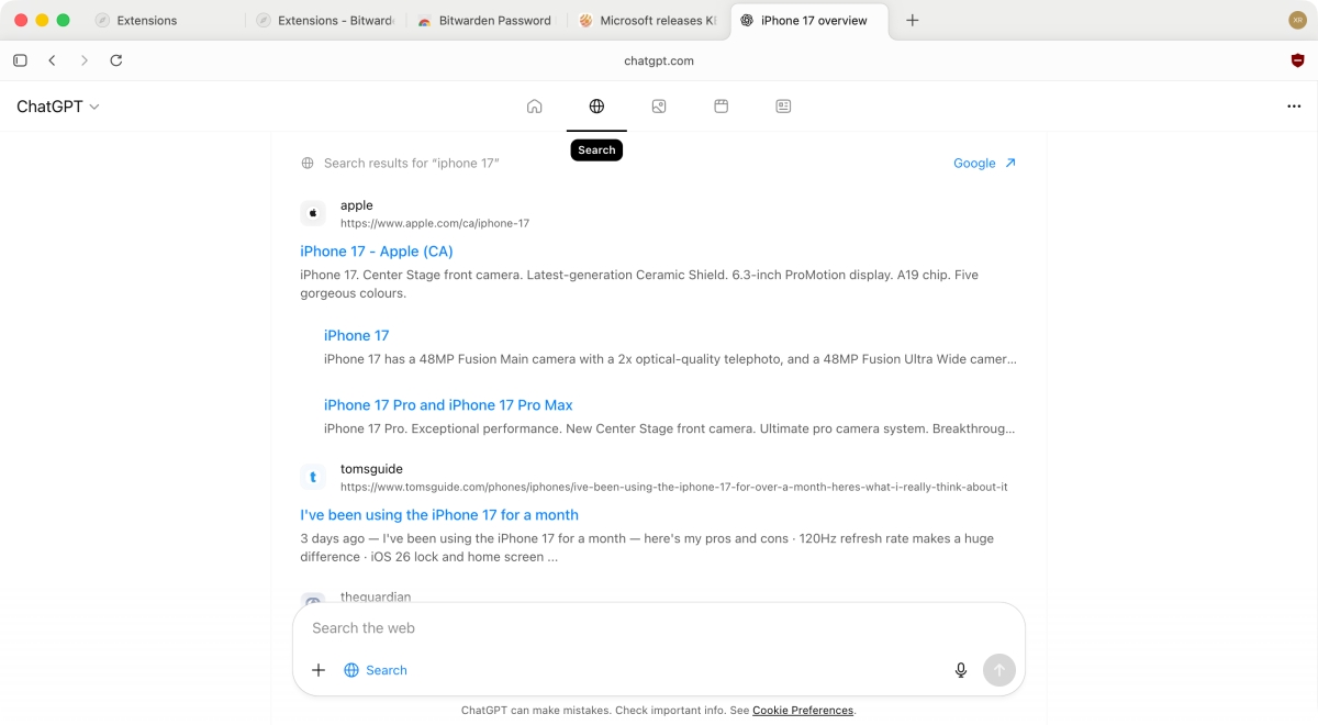 ChatGPT Atlas search