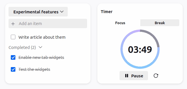 Firefox timer widget new tab page