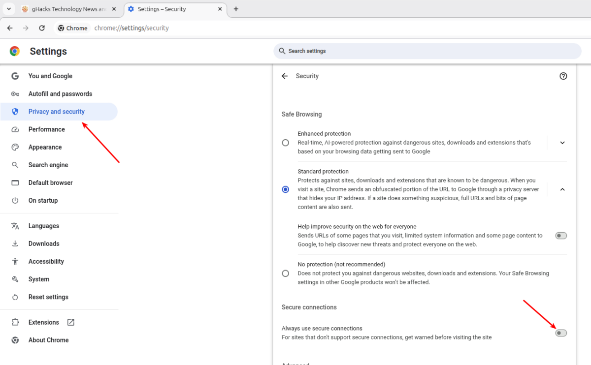 Google Chrome HTTPs-first mode