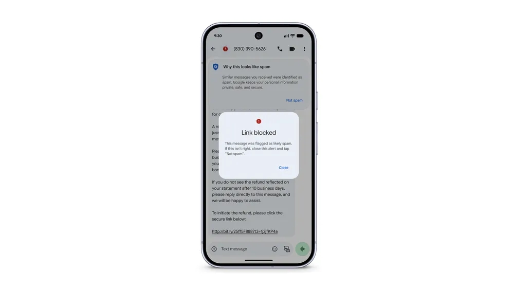 Google Messages Scam Link Blocker