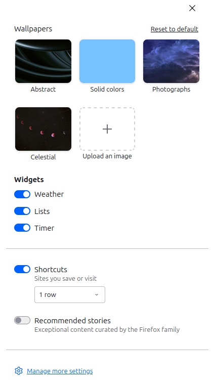 How to disable widgets in Firefox new tab