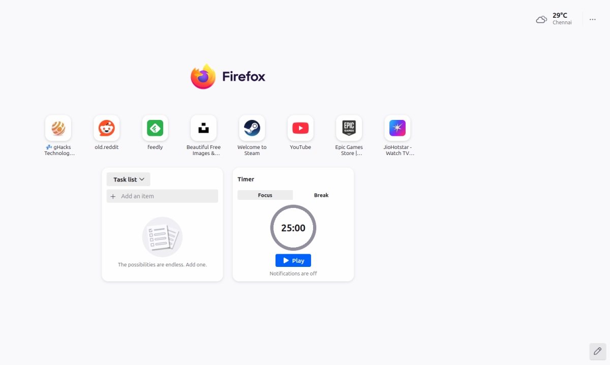 New Tab Widgets in Firefox