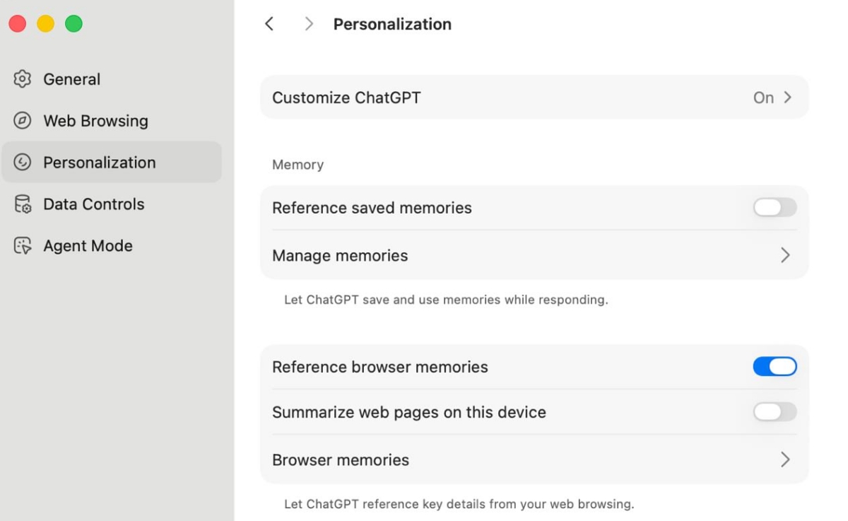 OpenAI ChatGPT Atlas browser personalization
