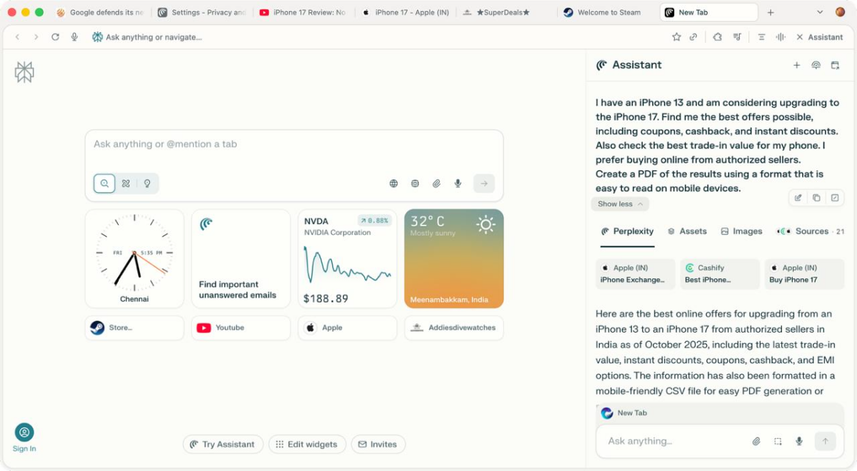 Perplexity AI agentic browser test