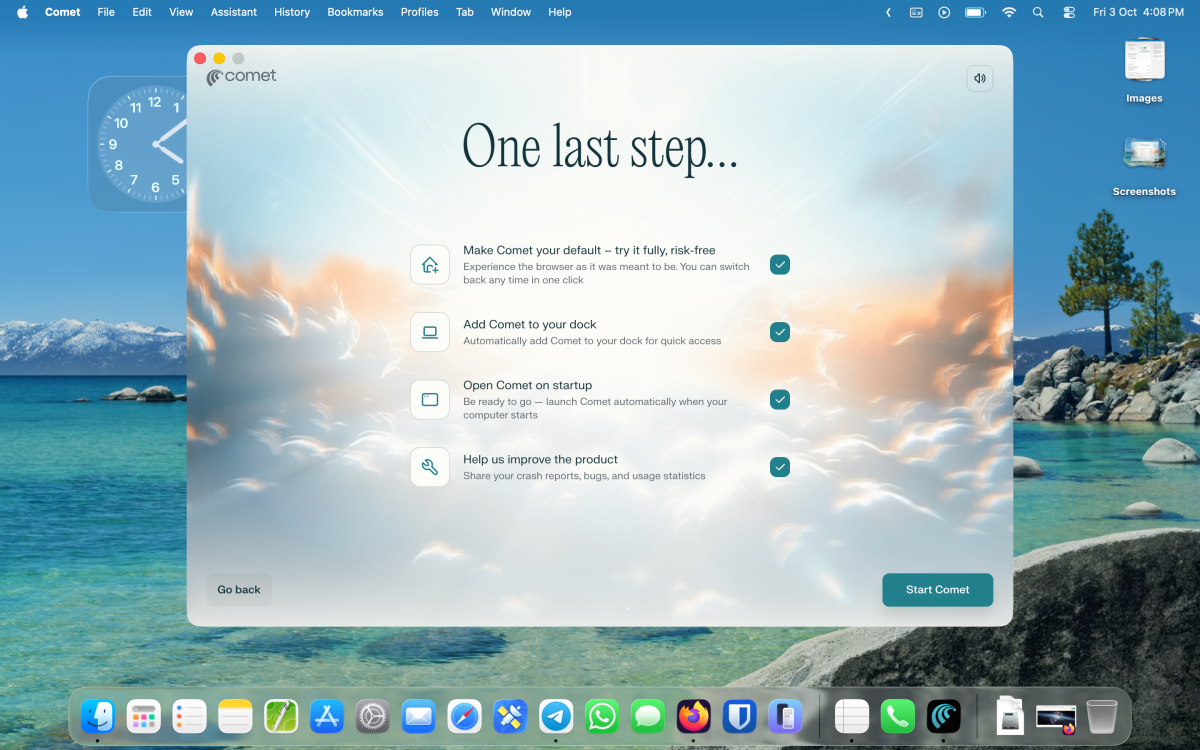 Perplexity Comet browser start up