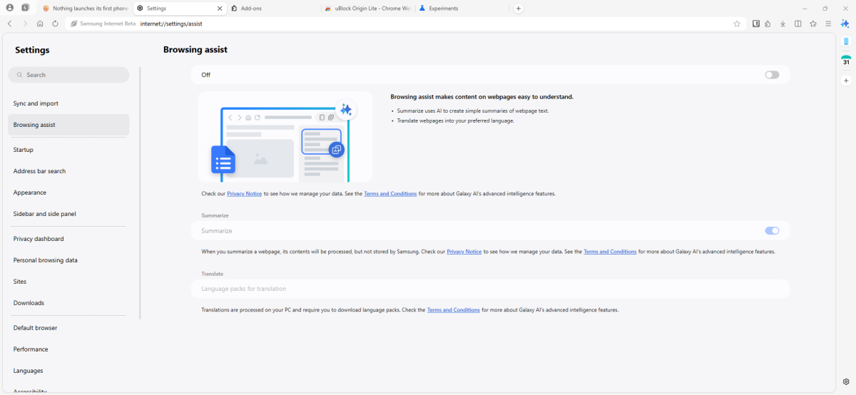 Samsung Internet Browser Browsing Assist AI