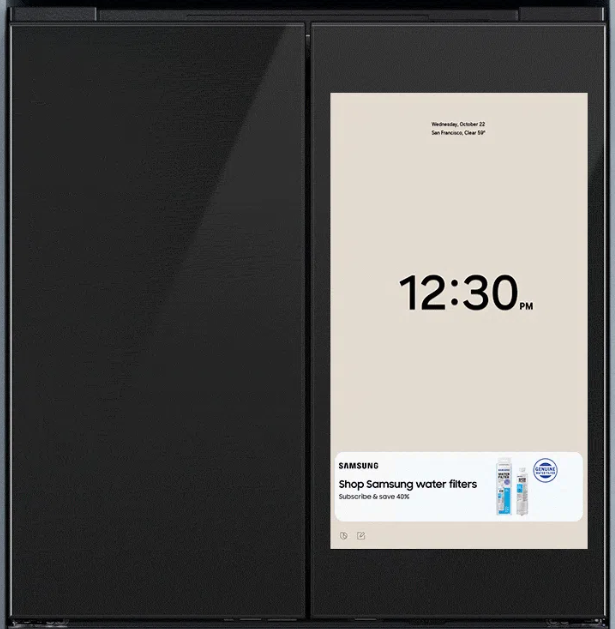 Samsung fridge screen shows ads