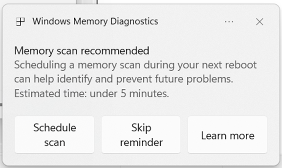 Windows Proactive Memory Diagnostics