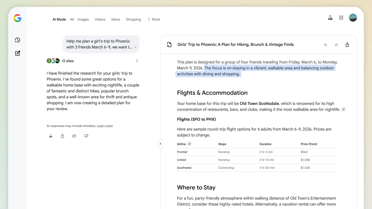 Google AI Mode Canvas