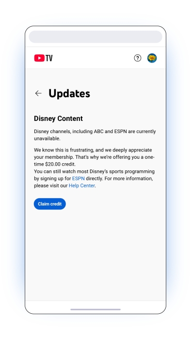 Google starts issuing a 20 USD credit for YouTube TV subscribers