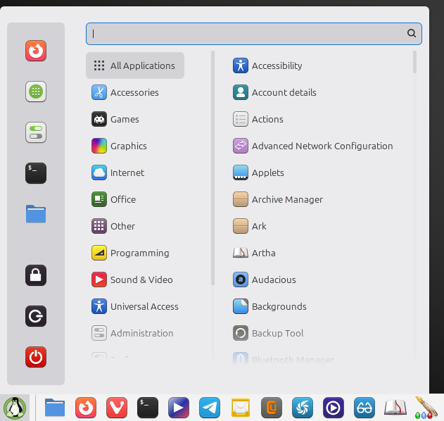 Linux Mint 22.2 Start Menu design