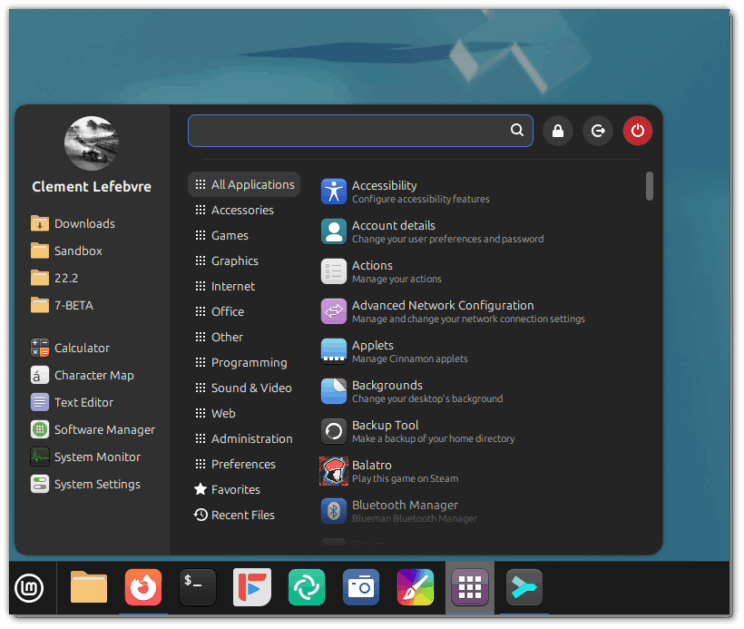 Linux Mint new start menu design