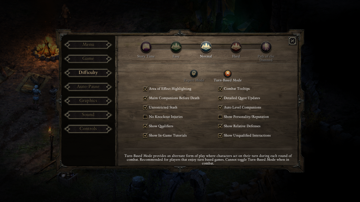 Pillars of Eternity turn-based combat enable settings