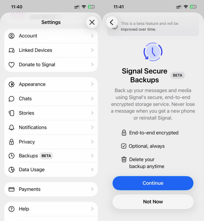 Signal launches Secure Backups on iOS