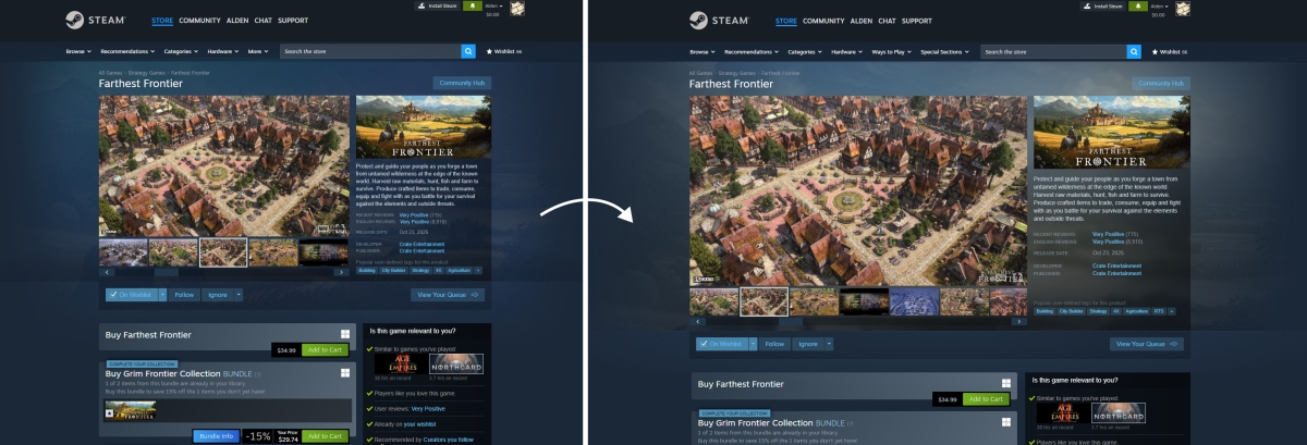 Steam store pages are now wider than before