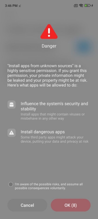 xiaomi miui warning screen sideloading apps